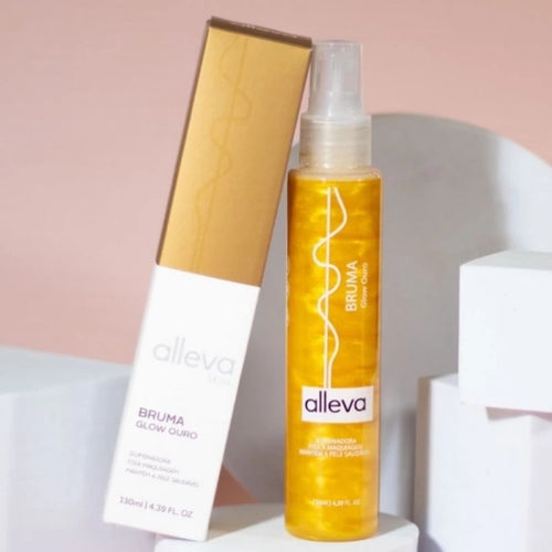 Bruma Glow Ouro Fixador de Maquiagem Efeito Iluminador Partículas Douradas- ALEVVA