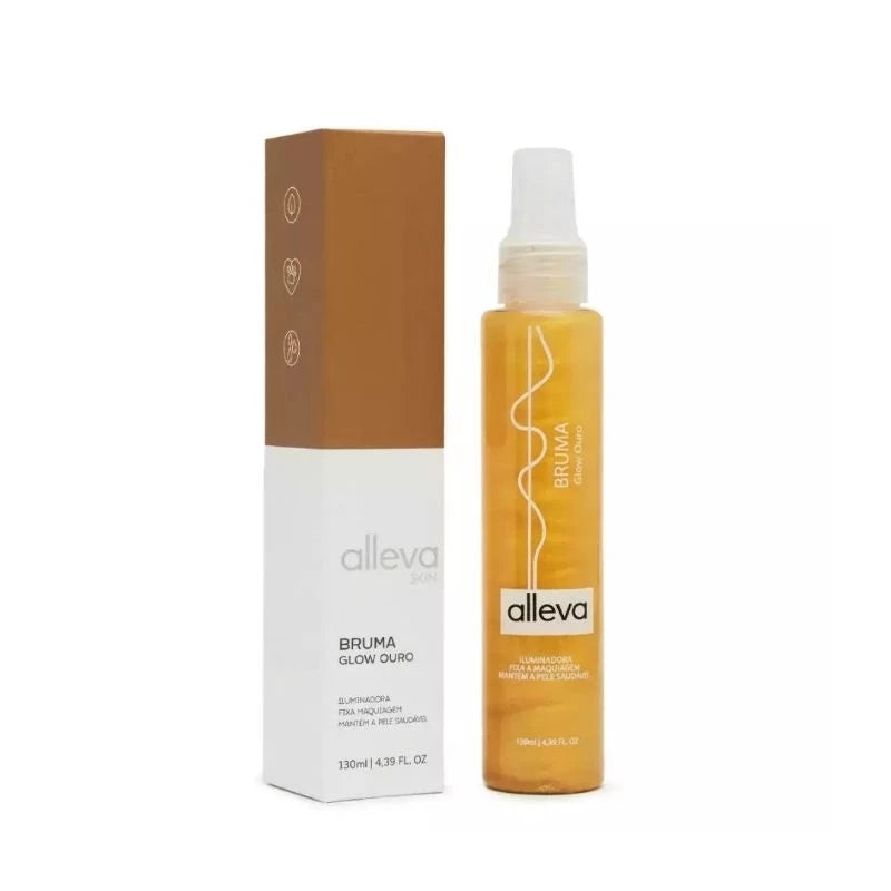 Bruma Glow Ouro Fixador de Maquiagem Efeito Iluminador Partículas Douradas- ALEVVA